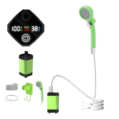 ポータブルキャンプシャワー | LEDディスプレイ付き充電式ビーチシャワー、3つのスプレーモード、バックパック、ビーチ、RV、ハイキング、ペット、バス、洗車、庭用防水ポンプ