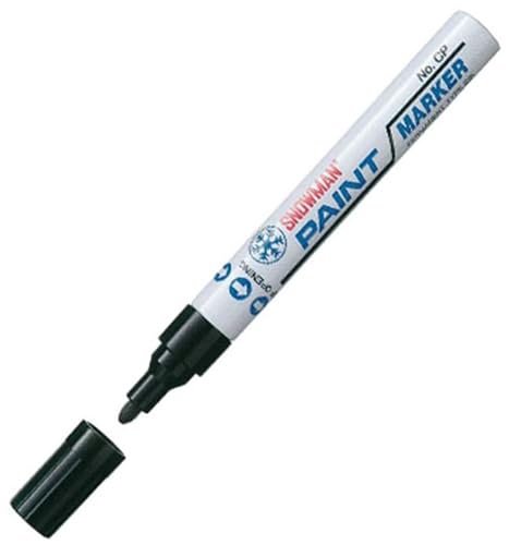 Generico Confezione da 12 pennarello marcatore indelebile SNOWMAN paint marker smalto punta tonda NERO