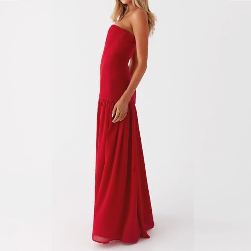 Image of Willow Dance Women Tube Top Dress Printed Mesh Patchwork Maxi Dress Strapless Sexy High Slit Long Dresses Party Clubwear