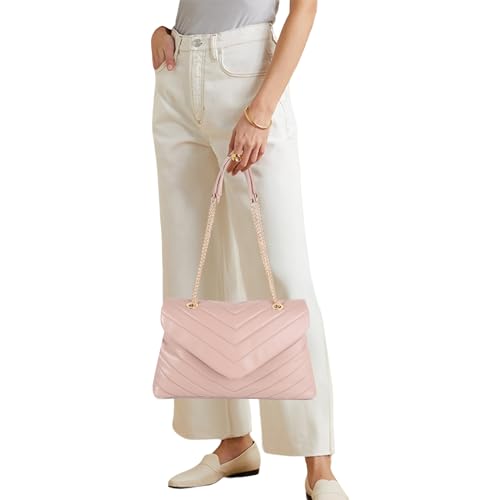 Image of Quilted Crossbody Bag for Women, Soft Vegan Chevron Purses, Trendy Shoulder Handbags with Flap