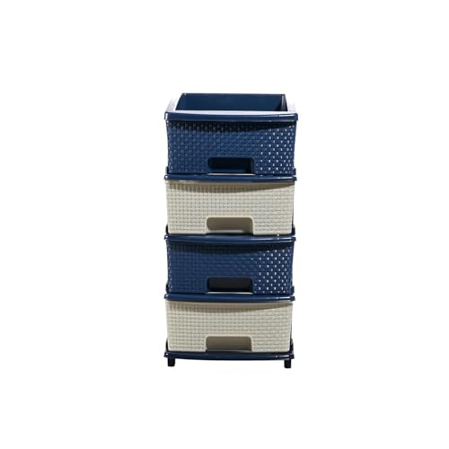 Image of Plastic Modular Drawer Storage Chest Of Drawers Organizer Storage Box, Large Stomo Racks For Multipurpose Anti-slip Shoes Organizers (White & Blue, 4 Layer)