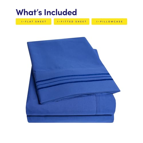 Image of 1500 Supreme Collection Twin XL Sheet Sets Royal Blue - 3 Piece Bed Sheets and Pillowcase Set for Twin XL Mattress - Extra Soft, Elastic Corner Straps, Deep Pocket Sheets, Twin XL Royal Blue