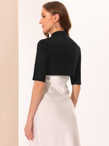 Image of Allegra K Cocktail Party Cardigan for Women's Stand Collar Half Sleeve Cropped Bolero Shrug Large Black
