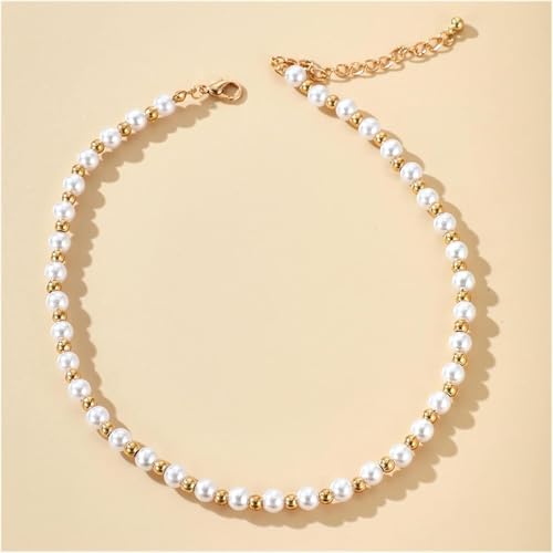 Collier délicat de luxe perles pierres précieuses ras du cou ajustable or