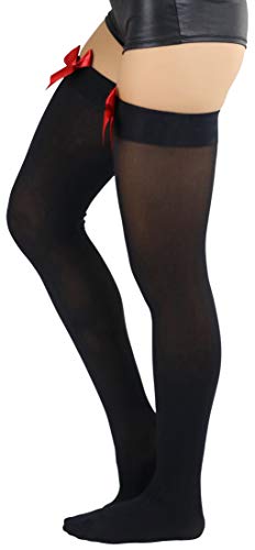 Image of ToBeInStyle Women's Opaque Long Thigh High Stockings w /Decorative Front Satin Bow