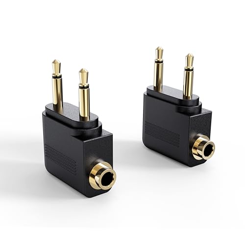 Image of MEE Audio Airplane Headphone Adapter for in-Flight Entertainment Systems - Dual 3.5mm Male to 3.5mm Female - Works with Headphones, Headsets, and Bluetooth Adapters (2 Pack), Black