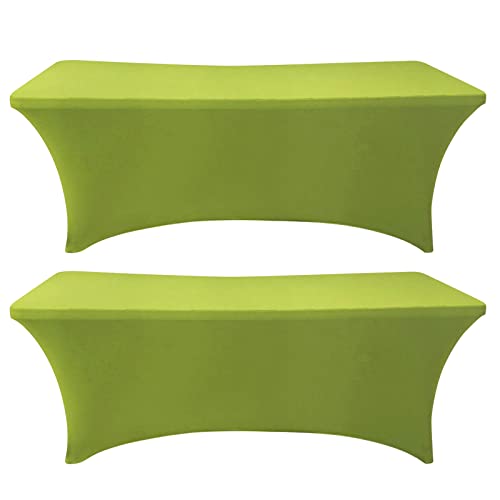 Image of SEPARO 2 Pack 4 Ft Green Table Cover Fitted Rectangular Tablecloth Stretchable Fabric Table Cloth 4 ft Wrinkle-Free for Party Tradeshows Banquet Weddings Cocktail
