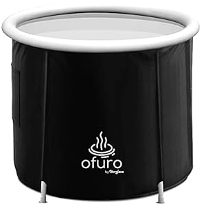 OFURO Faltbare Badewanne aufblasbar, Outdoor Sitzbadewanne Erwachsene für Garten oder Dusche, Mobile Bade-Wanne aus Kunststoff, Plastik-Wanne Schwarz, Eisbad Ø75cm