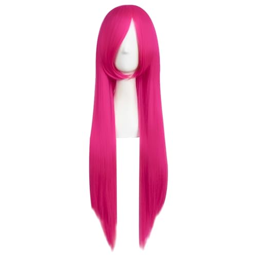 MapofBeauty 32 Zoll/80cm Side Pony Lange Gerade Anime Kostüm Cosplay Partei Perücke (heiß Rosa)