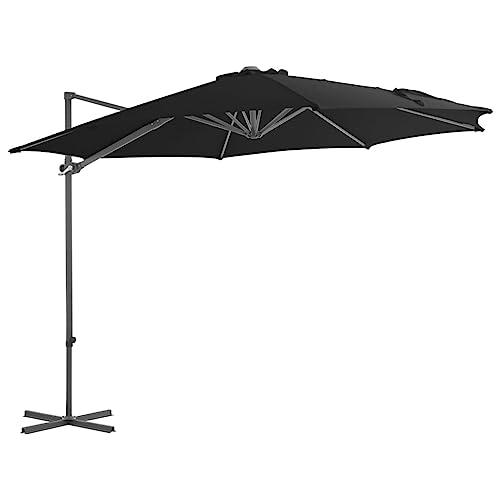 Nqyjm Sombrilla con mástil de acero de 300 cm, color negro, para balcón, jardín, terraza