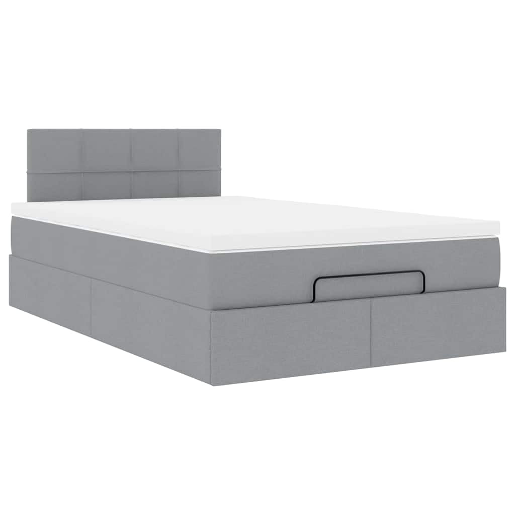 Pouf letto con materasso in tessuto grigio chiaro 120x200 cm con contenitore e LED regolabili per spazio soggiorno camera ospite