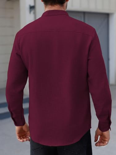 Image of TAGDO Men's Mandarin Collar with Button-Down Shirts | Full Sleeve Linen Casual Shirt for Man | Stylish Summer - Regular Fit Office, Party (2047)