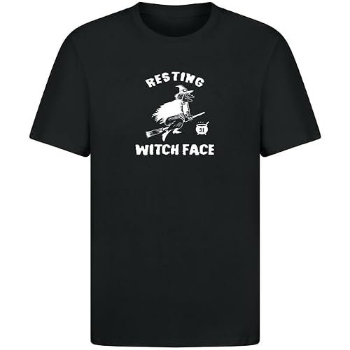 Image of Invading Resting Witch Face Graphic Halloween T-Shirt for Kids, Adults & Families | Funny Witch Costume Top | Perfect for Halloween Parties & Events Black