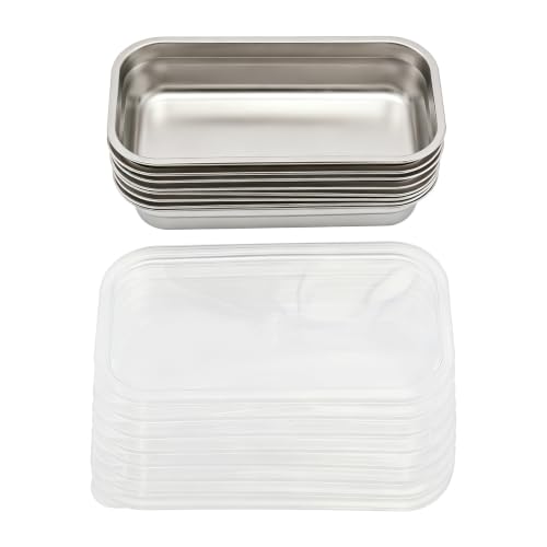 Long shallow silver steel container with a clear PP lid — the 12.6 in length is what makes it fit a narrow shelf