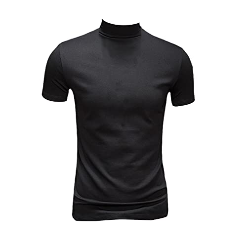 T-shirt col roulé homme en coton noir 3XL à manches courtes tendance
