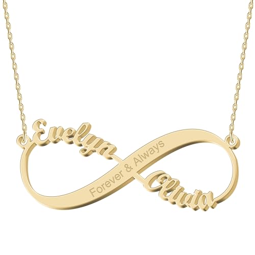 UMAGICBOX Personalized Gold Infinity Name Necklace with Heart Arrow Anchor Compass Mountain Constellation Forever Love Pendant Jewelry Birthday Gift Ideas for Women Girls Mother Daughter Friendship
