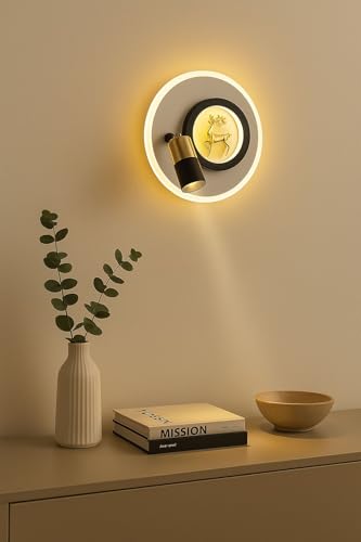 Image of blissbells Designer LED Wall Light with Spotlight | Modern Round Decorative Wall Sconce with Warm White Halo Light | Luxury Wall Lamp for Living Room, Bedroom, Hallway & Home Decor