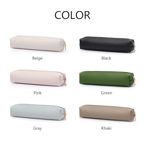 Image of Faux Leather Color Pencil Case Multifuncional and Simple with Zipper for School (Green,Faux Leather)