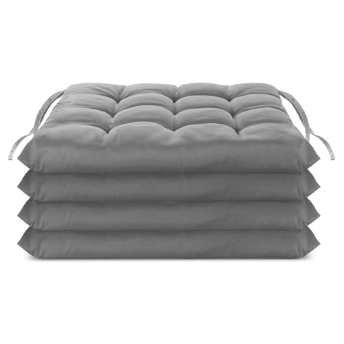 Brandsseller Set di 4 Cuscino per sedia 40x40 cm Cuscino per seduta Coprisedia Imbottito con Cinturini di Fissaggio Cuscino decorativo per interno e esterno trapuntato - Grigio Scuro