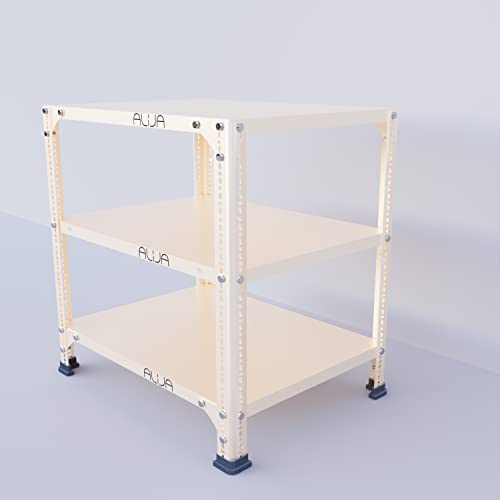 Image of ALIJA️ Slotted Angle Metal Rack (2 x 2 x 1.5 Ft. / 24 x 23 x 18 Inch) with 3 Shelves (Ivory, 22 Gauge Shelves, 16 Gauge Angle)
