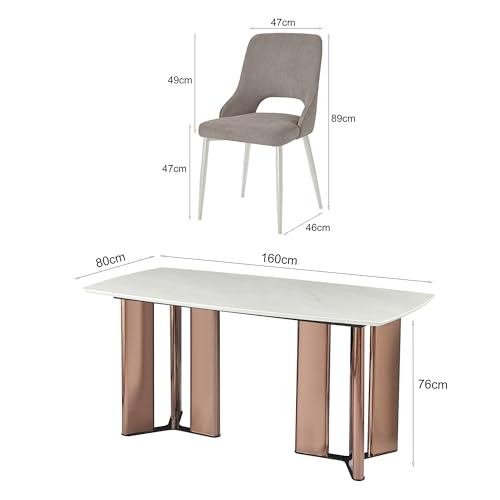 Image of The Attic Modern Edge 6 Chair Dining Set,Beige,Rose Gold & Cream,160Cms