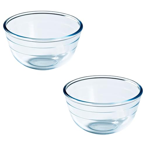 Acan Tradineur - Pack de 2 boles de mezclas de vidrio de borosilicato, extra resistente, cuenco multiusos, cocina, apto para horno y lavavajillas (500 ml - 15 x 9 cm)