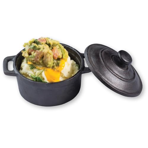 Tablecraft CW30110 Cast Iron Round Mini Casserole with Lid Cookware, 8-Ounce, Black