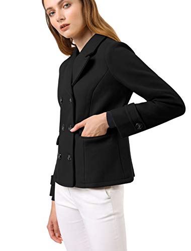 Allegra K Women's Notched Lapel Double Breasted Pea Coat4