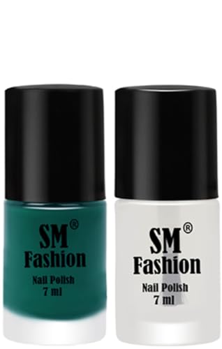 Image of Long Lasting Nail Polish | Nail Paint Combo 7 ml Each) - Set of 2 Green-Top Coat
