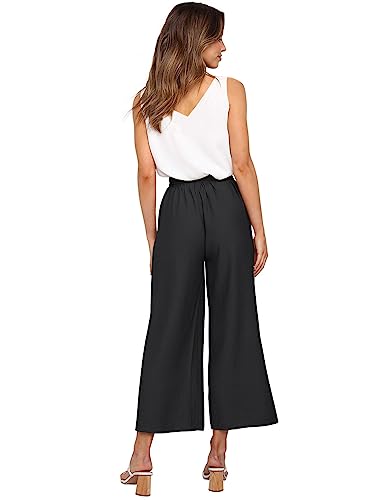 FANCYINN Womens 2 Piece Set V Neck Tank Wide Strap Tops High Waisted Cropped Paper Bag Pants with Belt4