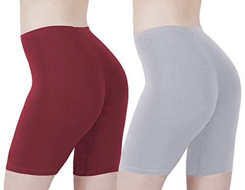 Image of Buy That Trendz Cotton Lycra Tight Fit Stretchable Cycling Shorts Womens | Shorties for Active wear /Exercise /Workout /Yoga /Gym /Cycle /Running Red Grey Combo Pack of 2