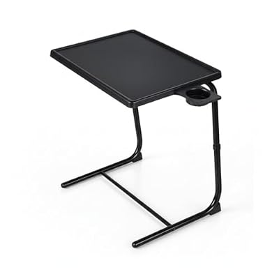 Pincho Mesa Plegable Sofa, Mesa Auxiliar Sofa, Mesa Auxiliar Plegable, Folding Table, Mueble Auxiliar Salón con Portavasos con Borde Elevado, Tipo C Altura Regulable Ajustable - Negra para Sofa y Cama