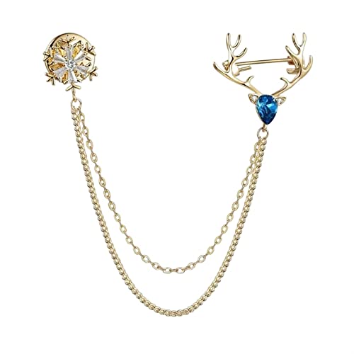 Broche cerf et flocon de neige en strass pour col de chemise femme