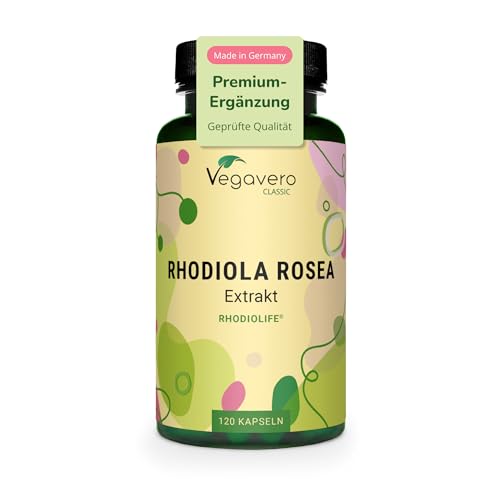 Vegavero Rhodiola Rosea Kapseln 120 Stück - 200 mg Rosenwurz Extrakt Rhodiolife mit 3% Rosavinen & 1% Salidrosid - Rhodiola aus Sibirien - Vegan & laborgeprüft