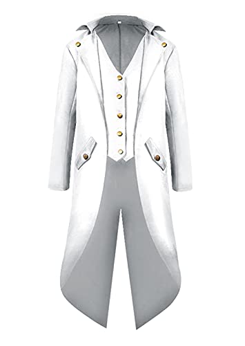 VERNASSA Cappotto stile steampunk, cappotto gotico vintage, da uomo, costume vittoriano per Halloween, bianco, XXXXL