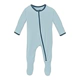 KicKee Solid Color Footie with Zipper, Jammies, Stylish One-Piece Pajamas, Comfortable Sleepwear for Babies and Kids (Spring Sky with Deep Sea - 0-3 Months)