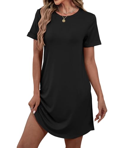 Image of Bluetime Womens T Shirt Dresses Casual 2026 Summer Short Sleeve Loose Vacation Dress with Pockets