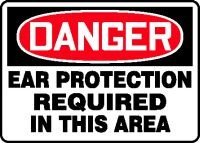 Señal Danger Ear Protection Required con protección Accu-Shield ultra duradera