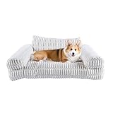 Wagsage Cute Couch for Pets, Fluffy Pets Sofa with Soft Corduroy Fleece, Supportive Pet Sofa with Non-Slip Bottom, 30inch, Cream