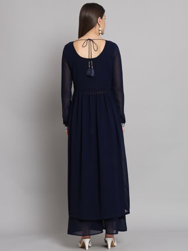 Image of PH POSHAKHUB Women A-Line Nyra Cut Kurta with Sharara in Georgette with Aari Work