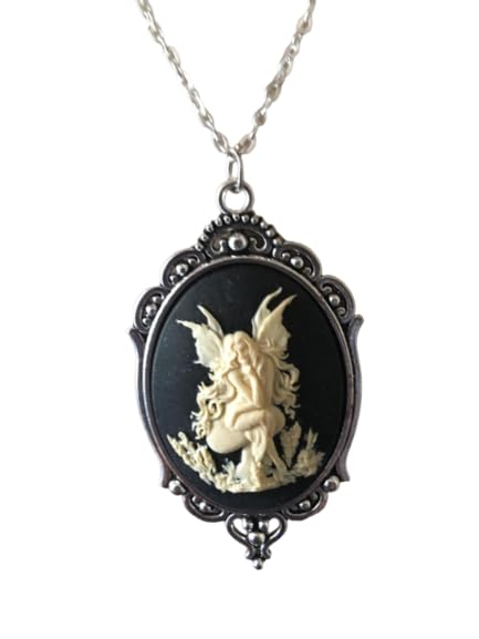 Pendentif camée fée Viviane rétro ovale noir et beige avec bélière travaillée