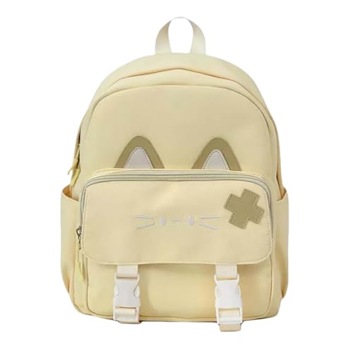 Kawaii Cat Ita Bag for Women – Lightweight Backpack with Front Pocket, Adjustable Strap for Travel & Daily Use (Yellow)