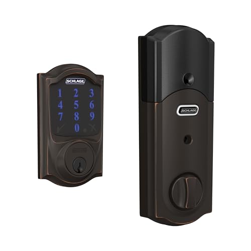 SCHLAGE BE469ZP CAM 716 SCHLAGE Connect Smart Deadbolt With Alarm Inbuilt Camelot Trim In Aged Bronze.
