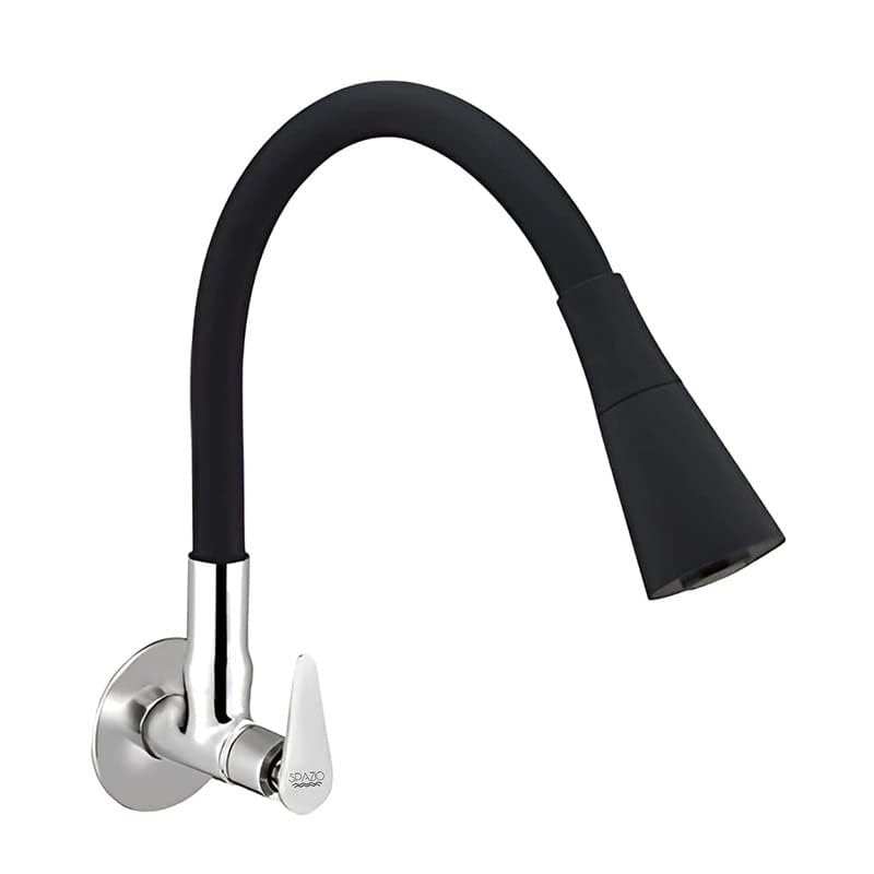 SPAZIO Vignette Flexo SmartBuy Flexible Sink Faucet - Flxo Play (with 360 Degree Flexible Silicon Hose & Dual Flow Pattern) Hot/Cold Water Tap with Wall Flange - Black