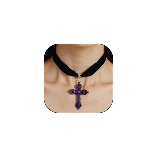 Gothic Cross Choker Necklace for Women Goth Emo Grunge Jewelry Accessories Y2K Red Black Halloween Christmas Gift