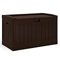 Suncast 50 Gallon Medium Capacity All Weather Construction Resin Outdoor Storage Deck Box with Bench Seat and Lid for Patio, Garden, or Pool, Java