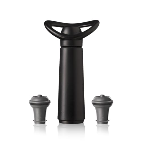 Vacu Vin Wine Saver Concerto - Negro - 1 bomba 2 tapones - Tapones de vino para botellas con bomba de vacío y vertedor - Reutilizable - Fabricado en los Países Bajos