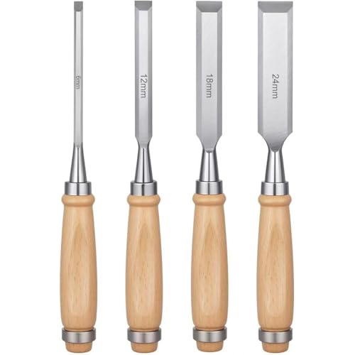 4 Piezas Cinceles para Madera 6, 12, 18, 24 mm Con Cinceles De Borde Biselado For Escultura Artesanal De Carpintería