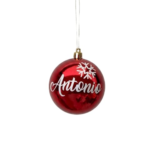 Bola de Navidad Personalizada de 8 cm, Roja con Nombre en Vinilo Blanco Perlado
