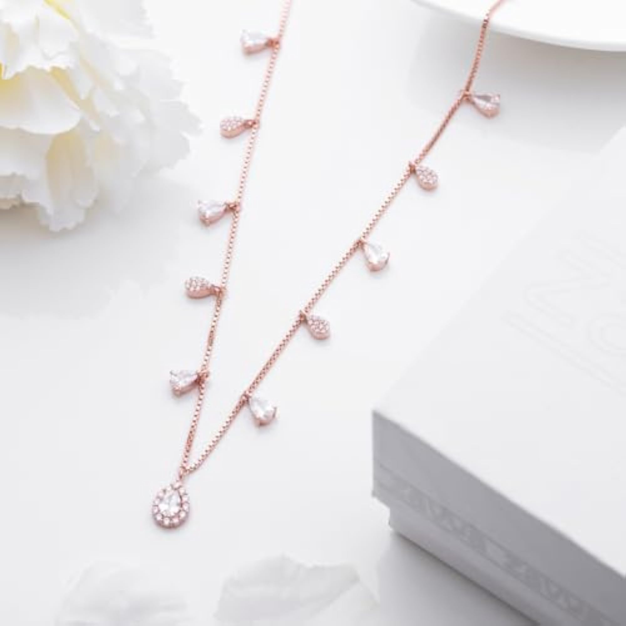 Women's 925 Sterling Silver Elegant CZ Rose Gold Plating Necklace